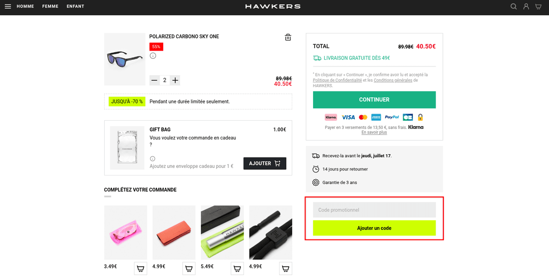 Comment appliquer un code promo sur Hawkers
