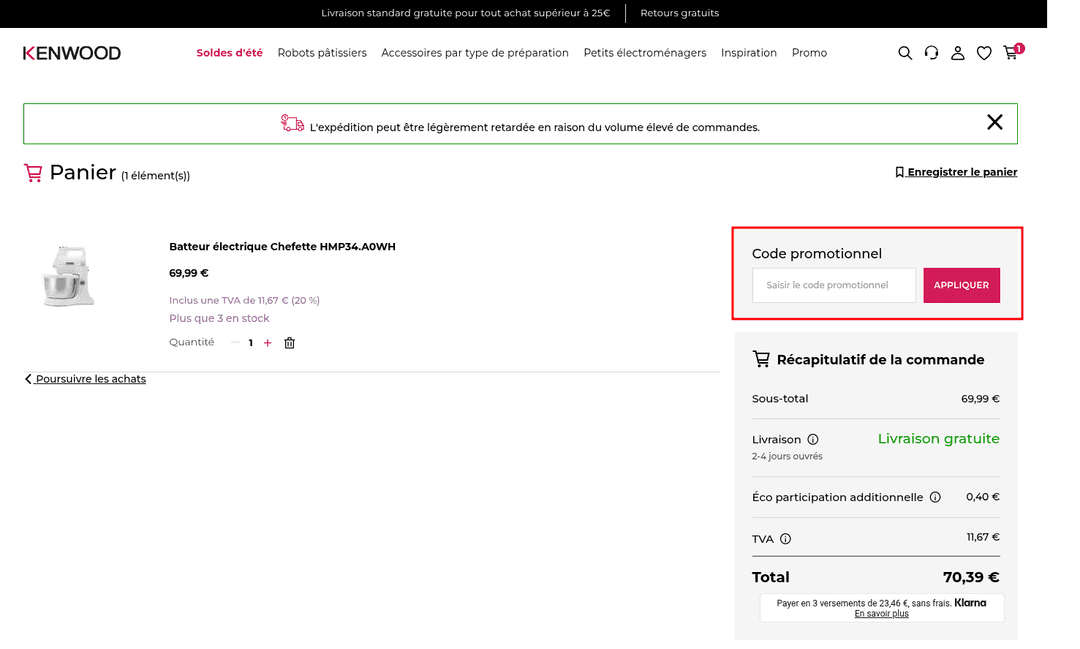 Comment utiliser un code promo sur Kenwood