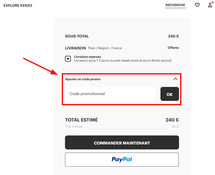Comment appliquer un code promo sur Kenzo