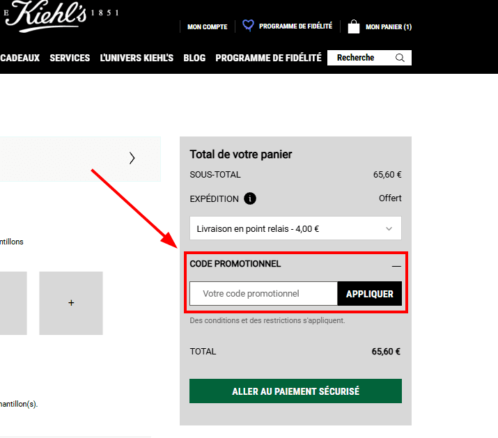 Comment appliquer un code promo sur Kiehl's
