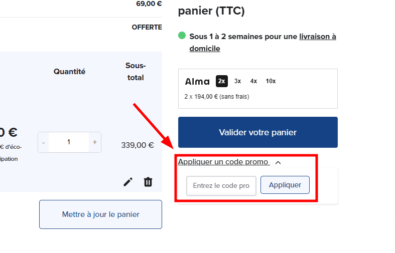 Comment activer un code promo sur Le roi du matelas
