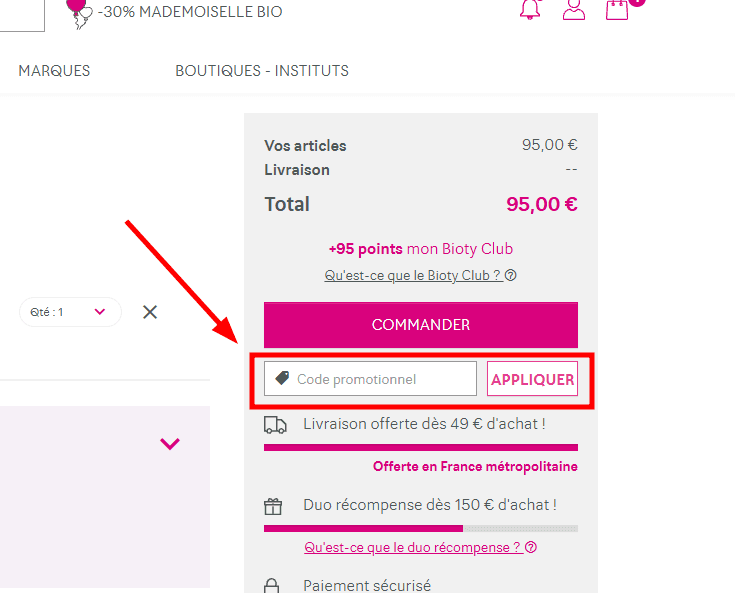 Comment utiliser un code promo sur Mademoiselle Bio