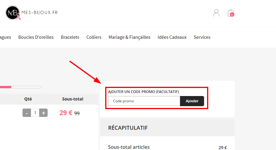 Comment activer un code promo sur Mes bijoux