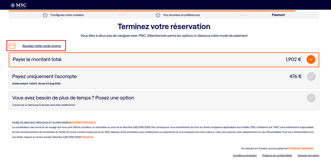 Comment utiliser un code promo sur MSC Croisières