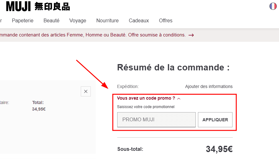 Comment utiliser un code promo sur Muji