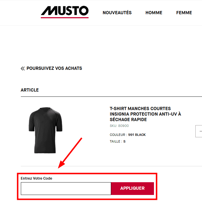 Comment activer un code promo sur Musto