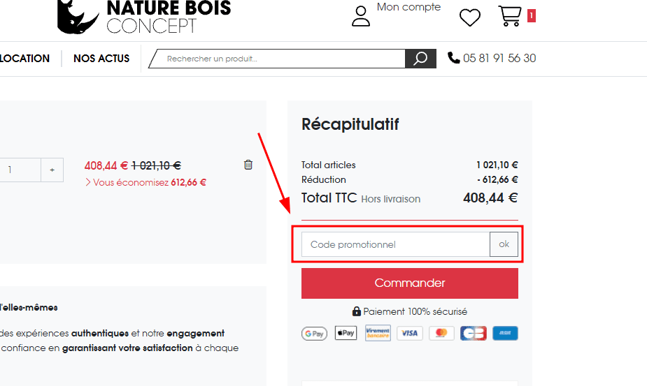 Comment activer un code promo sur Nature Bois Concept