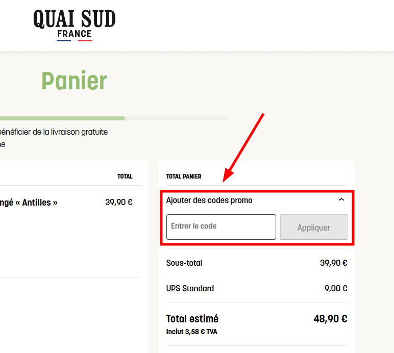 Comment appliquer un code promo sur Quai Sud