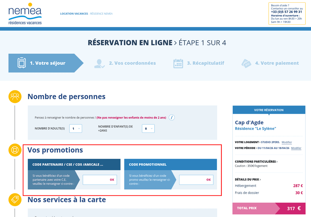 Comment appliquer un code promo sur Résidence Néméa