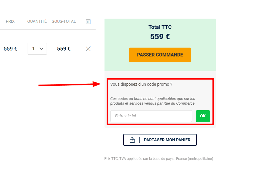 Comment activer un code promo sur Rue du Commerce